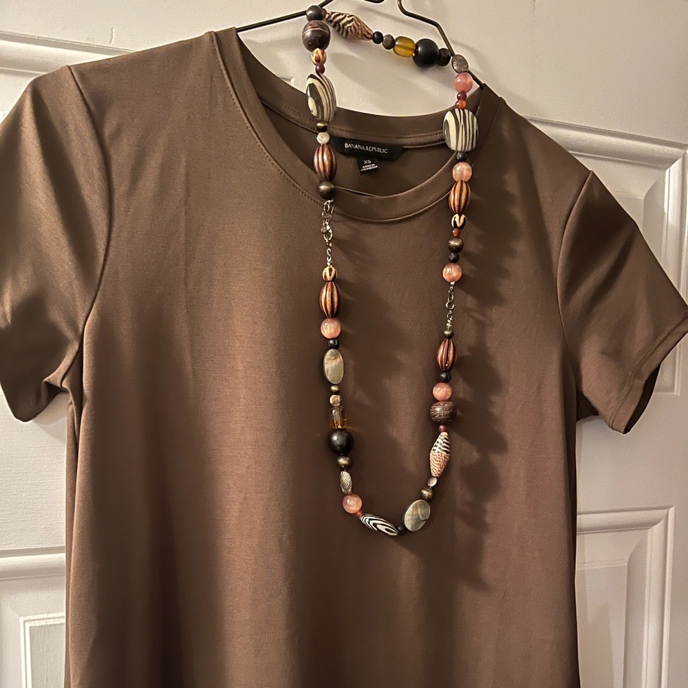 Banana Republic Dress with Beaded Necklace, Dark Olive extra small